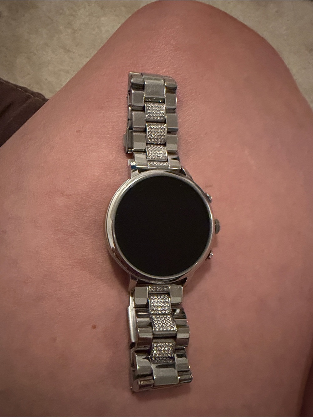 Fossil Silver Smartwatch with Black Display and Crystal-Link Bracelet
